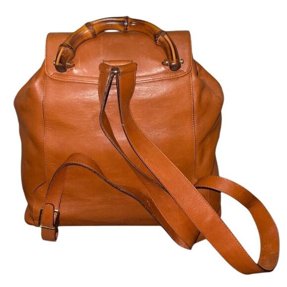Gucci Vintage Brown Leather and Bamboo Backpack Bag With Dust bag main image 9